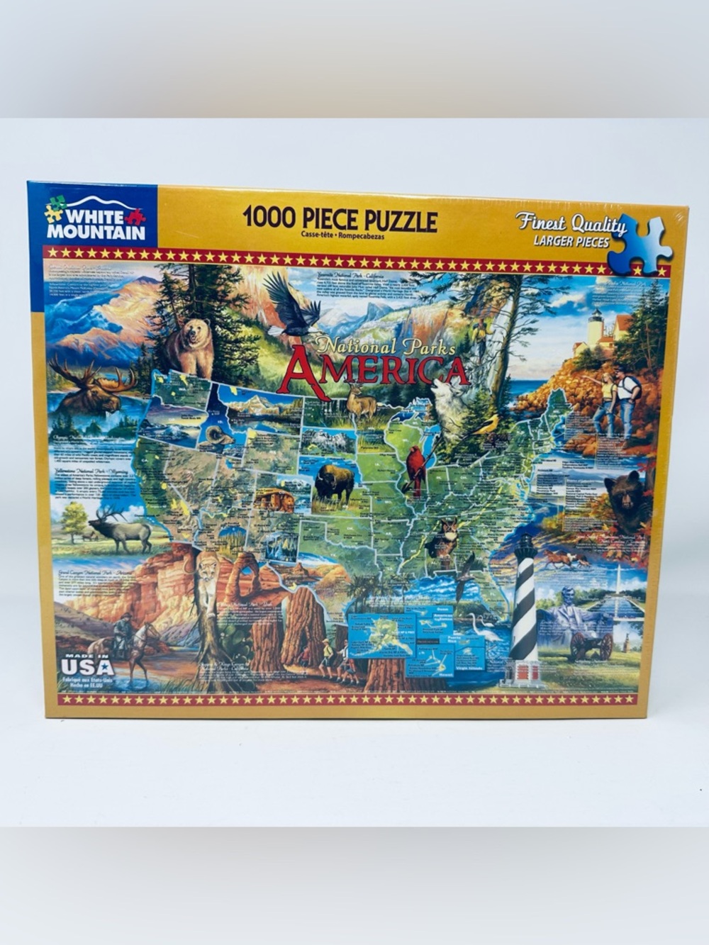 USA National Parks Map Landmarks Animals White Mountain 1000 Piece Puzzle Sealed